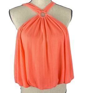FREE PEOPLE Just A Fling Tank Top Bubble Hem Halter Coral Electric Womens Med